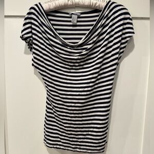 H&M Navy and White Striped Short Sleeve Top